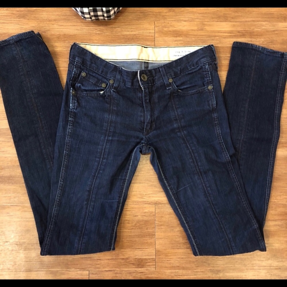 Pinstripe rag & bone skinny jeans 27 dark wash A5